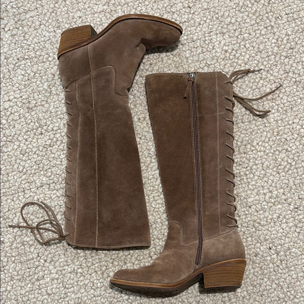 COPY - Soft Brown Suede Lace Up Knee-High Boots